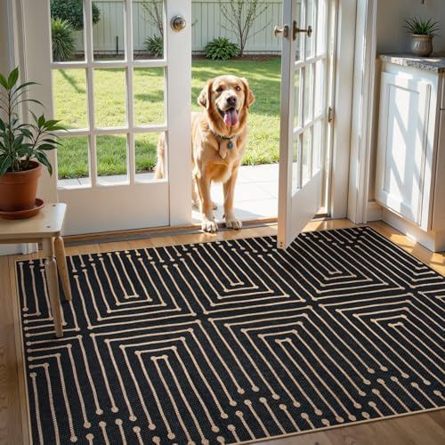 Lahome 3x5 Easy Jute Rugs for Entryway, Black and White Outdoor Rug - Image 2