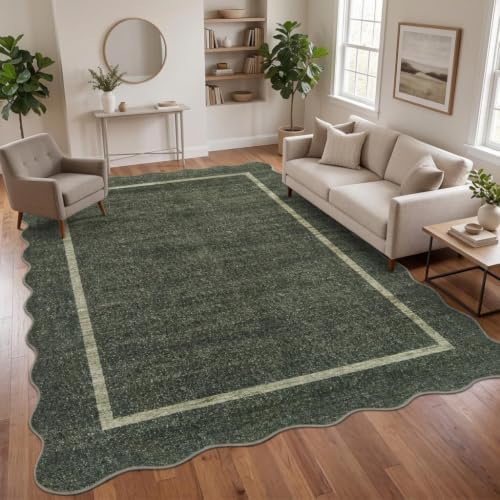 GarveeHome Scalloped Washable Rug 4x6 Forest Green Living Room Area Rug by GarveeHome
