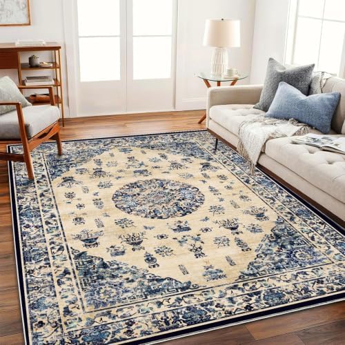 CHAMPLANT Washable Area Rug 9'x12' Retro Boho Design Non-Shedding Easy Care Ideal for High Traffic Areas in Living Room Bedroom Office Coffee Table Kitchen Large Carpet by CHAMPLANT