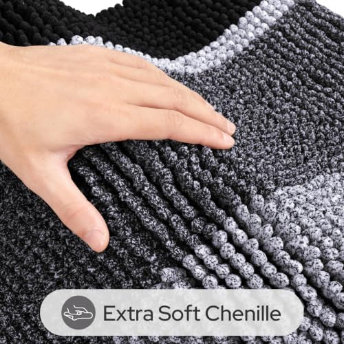HOMEIDEAS Black Bathroom Rugs Sets 2 Piece Chenille, 20"x32"+17"x24" - Image 2