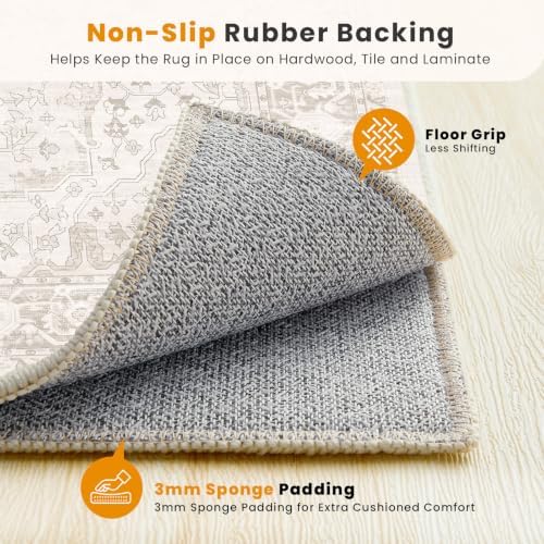 SameBed 6x9 Area Rug Living Room, Vintage Washable Carpet Neutral Beige - Image 6