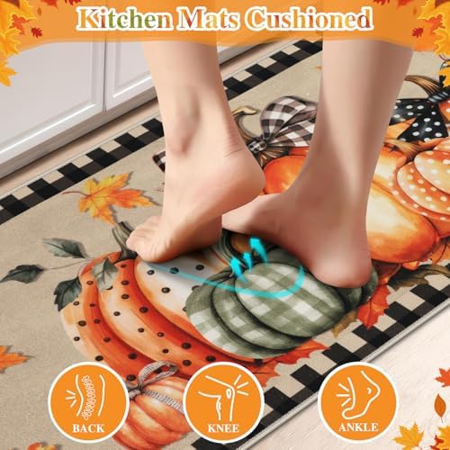 Homcomoda Fall Kitchen Mats for Floor 3PC, Thanksgiving Pumpkin Non Slip Kitchen Rugs, Washable Non Skid Kitchen Rugs, Comfort Standing Mat for Laundry, Desk, Bar, Office - Image 4