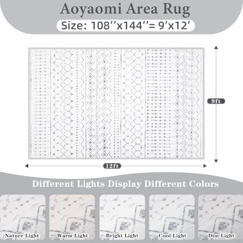 Area Rug for Living Room 9x12: Large Washable Boho Moroccan Rugs Geometric Neutral Rug, Non-Slip Foldable Morden Farmhouse Indoor Floor Carpet for Bedroom Dining Table Home(Geometric Grey, 9'X12') - Image 2