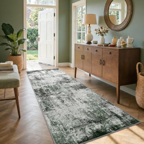 2x6 Ft Abstract Washable Runner Area Rugs for Hallway Green by Cuzwlovita