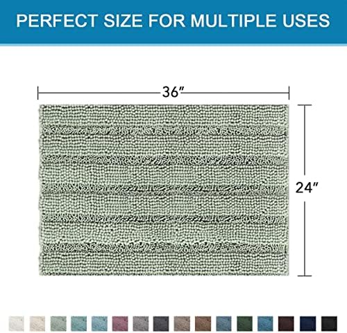 H.VERSAILTEX Bath Mats for Bathroom Non Slip Extra Thick Chenille Striped Bath Rug 24" x 36" Absorbent Non Skid Fluffy Soft Shaggy Rugs Washable Dry Fast Plush Mats for Indoor, Bath Room, Tub - Sage - Image 2