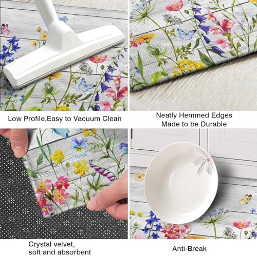 Spring Kitchen Rug Set of 2,Non-Slip Washable Kitchen Mats,Wood Grain Floral Kitchen Mats,Spring and Summer Holiday Decorations for Home Kitchen,17x30+17x47 Inch - Image 6