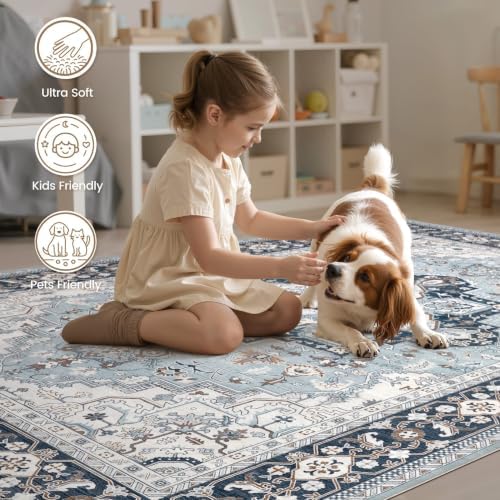 EIEIHOUSE Washable 8x10 Area Rugs for Living Room Antique Azure - Image 5