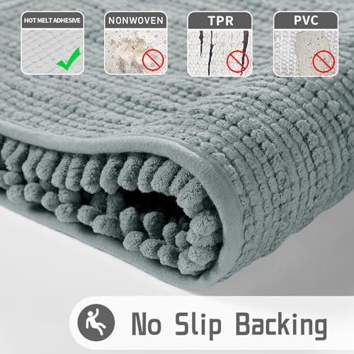 Yimobra Long Bathroom Rugs Non Slip Washable 44x24 Inch - Ultra Soft Absorbent Chenille Bath Mat, Quick Dry Shaggy Floor Carpet for Tub Shower, Grayish Green Home Decor Accessories - Image 5