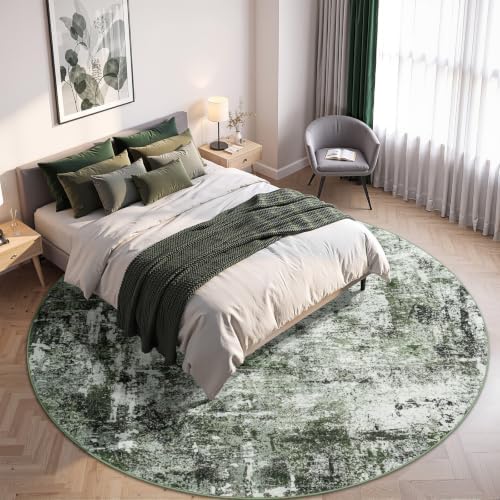 Rugflix Round Area Rugs 8Ft for Living Room, Washable Dark Green Circle Rug - Image 2