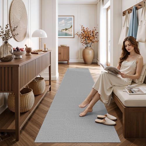 Valenrug 2x6 Runner Rug Non Slip, High-Low Pile Runners for Hallways, Grey - Image 3