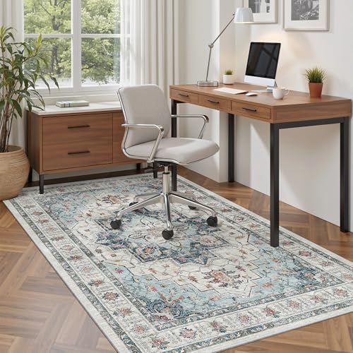 Madane Area Rug 3x5, Washable Vintage Entry Rugs for Bedroom, Blue - Image 2