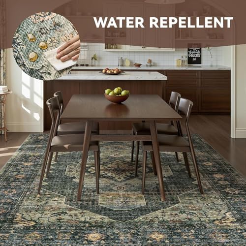 Olive Green 5x7 Area Rugs for Living Room Bedroom Rug Washable Soft Vintage Neutral Farmhouse Dining Room Office Rug Carpet Water Repellent Easy Care Non Slip - Image 3