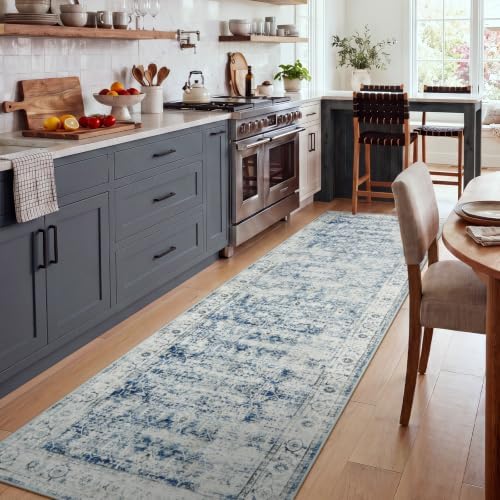 Morebes Vintage Rug Runners for Hallways Non Slip,Washable Runner Rug 2x10, Soft Long Distressed Non-Shedding Throw Carpet Runner Rug for Entryway Kitchen Laundry Living Room, Blue - Image 3