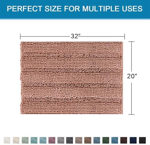 H.VERSAILTEX Bath Rugs for Bathroom Non Slip Bath Mats Extra Thick Chenille Striped Rug 20" x 32" Absorbent Non Skid Fluffy Soft Shaggy Washable Dry Fast Plush Mat for Indoor, Bath Room - Muted Clay - Image 2