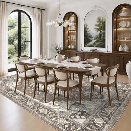 7x10 Area Rug for Living Room: Large Vintage Non-Slip Washable Rugs for Bedroom Home Office Dining Room Soft Durable Low Pile Carpet Boho Neutral Indoor Floor Mat for High Traffic Areas(Beige,7x10) - Image 3