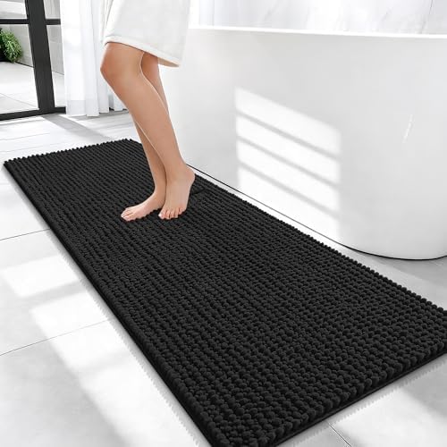 OLANLY Thick Chenille Bathroom Runner Rugs 47x20, Absorbent Bath Mat, Black by OLANLY