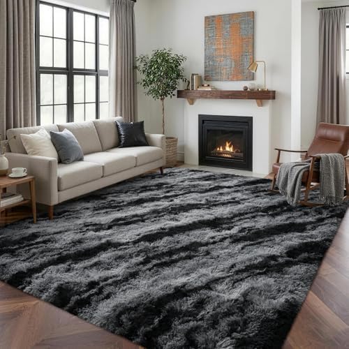 Area Rugs for Living Room 6x9 Feet, Soft Fluffy Shagg Plush Bedroom Rug Non-Slip,Large Carpet for Nursery Kids Dorm Home Decor Zebra Black by Lo%CC%80utiRootHome
