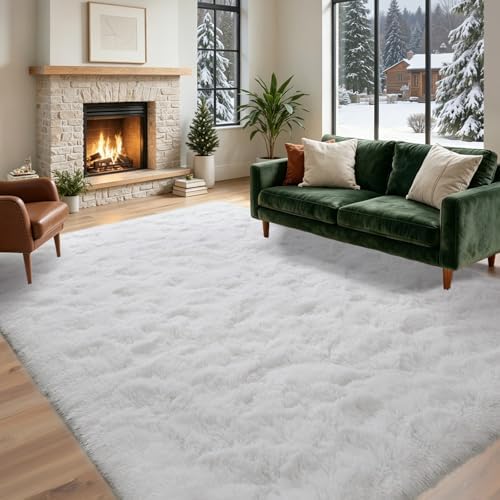 6x9 ft White Rugs for Living Room Fluffy Bedroom Rug Non-Slip Area Rugs Shag Carpet for Nursery Kids PlayRoom Dorm Office Indoor Modern Plush Carpets Teens by Lo%CC%80utiRootHome