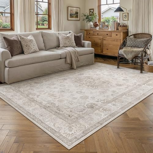 PureCozy Beige 6x9 Washable Area Rug Living Room Vintage Distressed Carpet by PureCozy
