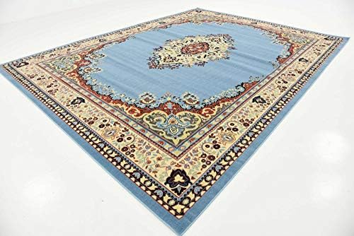 Unique Loom Reza Collection Traditional Persian Style Area Rug, Rectangular 9' 10" x 13' 1", Light Blue/Ivory - Image 5