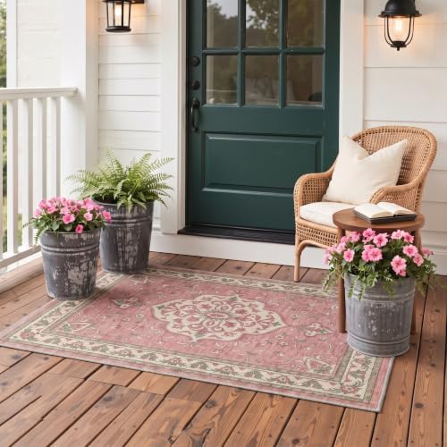 GENIMO 8x10 Outdoor Rug, Washable Quick Dry for Patio, Dusty Rose - Image 4