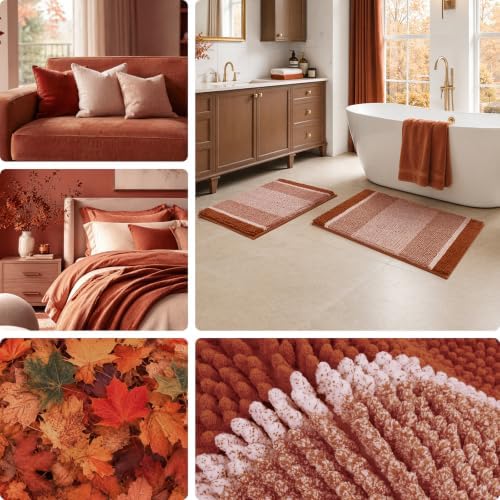 HOMEIDEAS Fall Burnt Orange Bathroom Rugs Sets 2 Piece, 20"x32"+17"x24" - Image 3