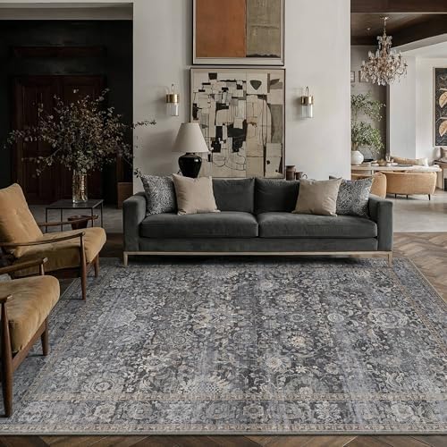 HUGEAR Area Rugs 5x7 Navy Blue Vintage Rug for Living Room by HUGEAR