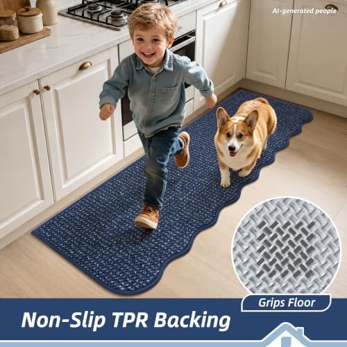 BEQHAUSE Kitchen Rugs Scalloped Edge Kitchen Sink Rug, 17x30in, Blue - Image 4