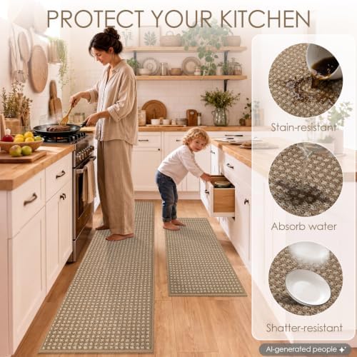 hicorfe Waffle Kitchen Runner Rugs Set of 3,Non Slip Kitchen Mats for Floor - Image 6