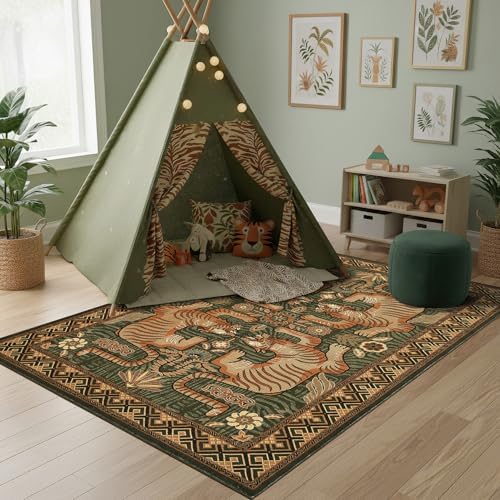 GarveeHome 4x6 Tiger Washable Rug Entryway Boho Bedroom Non Slip Vintage - Image 2