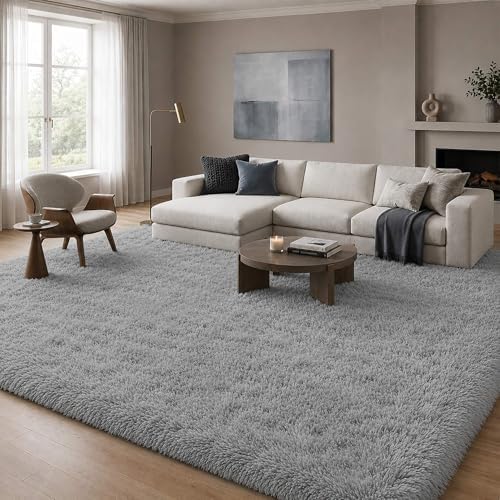 8x10 Ft Grey Fluffy Area Rug for Living Room, Soft Washable by OHWPEAT