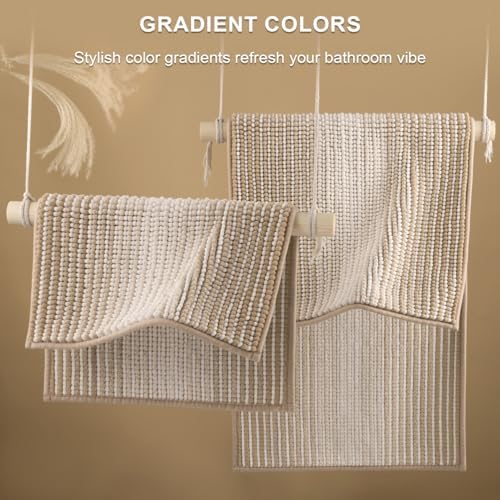 BSICPRO Bathroom Rugs Sets 2 Piece, Non Slip Boho Bath Mats, Beige - Image 4