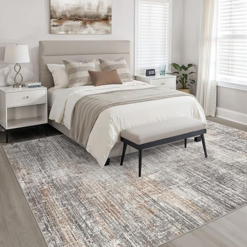 LOONGRUG 10x14 Area Rugs Washable Neutral Modern Living Room Rug Gray Rust - Image 4