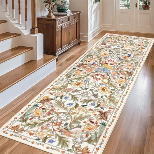 nesrt Boho Bird Runner Rug 3x10Ft for Hallway, Washable Long Kitchen Rug Runner Non-Slip, Thin Low Profile Indoor Farmhouse Entryway Floor Carpets for Doorway Entryway Home Decoration (White) - Image 3