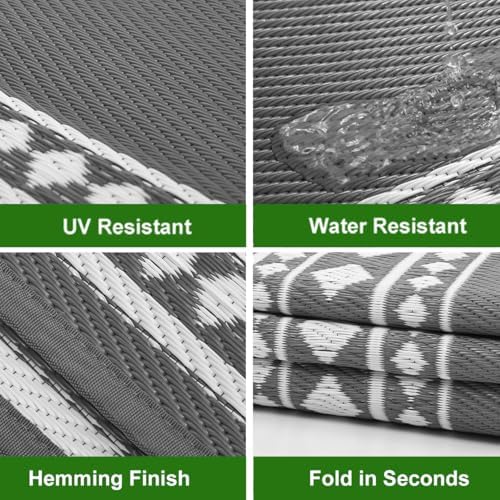 RURALITY Outdoor Rugs 5x8 Waterproof for Patios Clearance,Plastic Straw Mats for Backyard,Porch,Deck,Balcony,Grey and White - Image 4