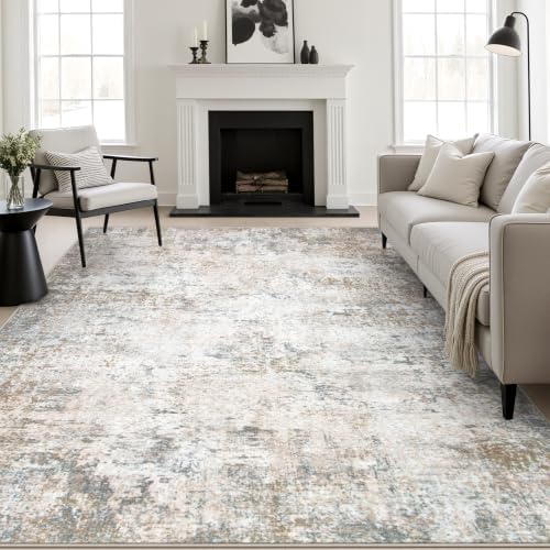 10x14 Area Rug Living Room: Modern Washable Indoor Carpet Brown by FXRHLP