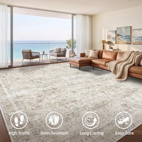Sasttie 8x10 Area Rugs, Ultra-Soft Washable Rug for Living Room, Beige - Image 3