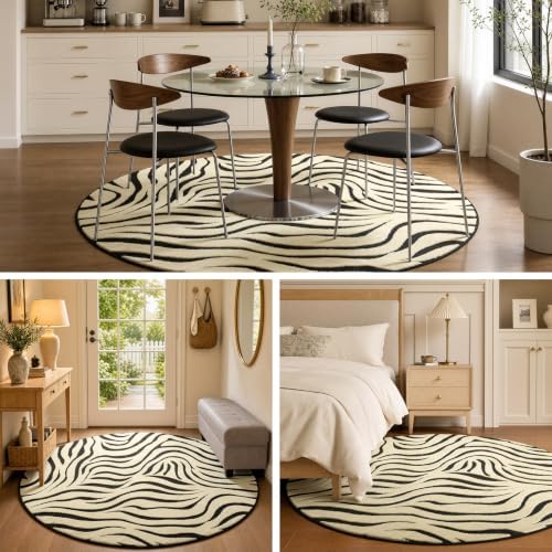 YIHOUSE Zebra Round Rugs 5ft: Modern Washable Non-Slip Area Rug - Image 4