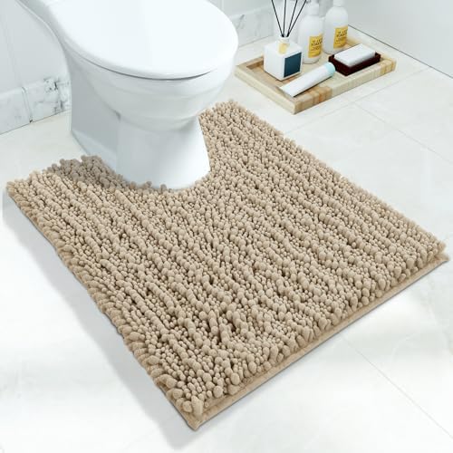 Yimobra Toilet Rug U Shaped Washable 24x20 Inch - Ultra Soft Absorbent Chenille Bath Rugs for Toilet, Quick Dry & Machine Washable, Non Slip Contour Bathroom Mat, Camel by Yimobra