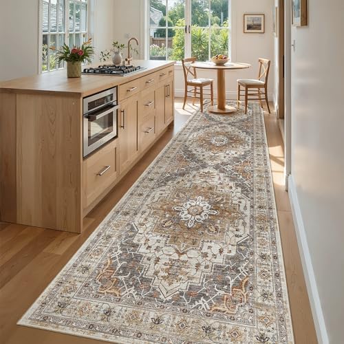 Madane Hallway Runner Rug 3x12 Washable Kitchen Runners 12ft, Turmeric/Grey - Image 4