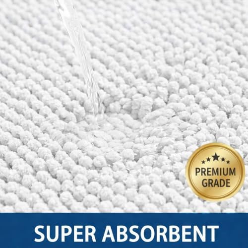 Bathroom Rugs Sets 2 Piece,Super Absorbent Chenille Bath Mats and U-Shaped Toilet Rug,Strong PVC Non Slip Backing,Microfiber Washable Dry Quickly Bath Mats for Bathroom(20"x32"+20"x20"U,White) - Image 4