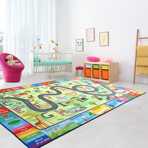 Terrug Education Kids Rug for Classroom, Washable ABC Play Rugs 5x7 Green - Image 4