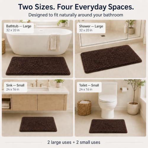 RUN HELIX Bathroom Rugs Set Non Slip 2 Piece Bath Rugs Extra Soft Chenille Bathroom Mats Bath Mat Set,Absorbent Shaggy Rugs Perfect Plush Mats Small Rug - Image 4