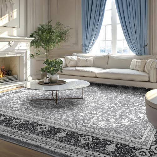 Lessymo 8x10 Area Rugs Living Room, Washable Bedroom Large Rug, Grey White by Lessymo