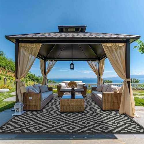 GENIMO Outdoor Rug, Waterproof Plastic Rugs 10'x20' for Camping Black Grey - Image 3