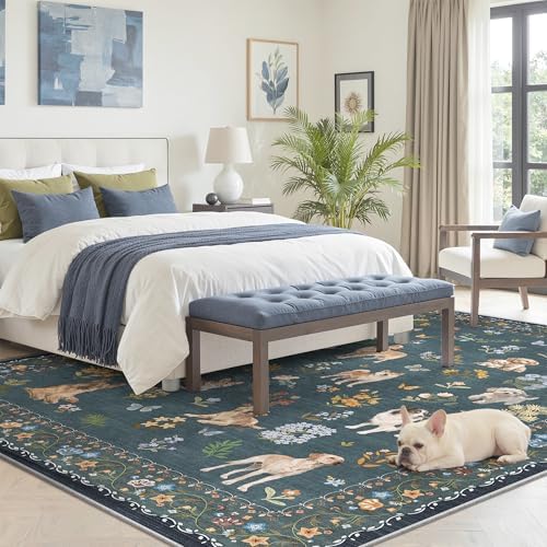 Soalmost Dog 5x7 Area Rugs for Living Room, Washable Soft Rug Navy Blue - Image 4