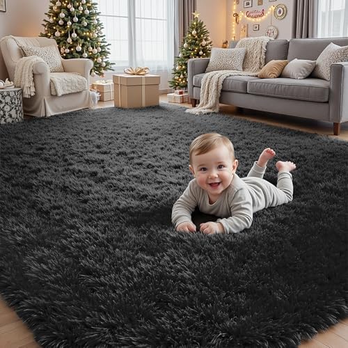 4x6 Fluffy Shag Area Rugs for Living Room Bedroom: Soft Plush Carpet Black - Image 4