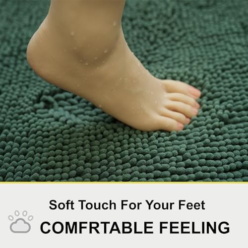Green Bathroom Rug Chenille 3-Piece Extra Soft and Absorbent Shag Bath Mat Set, Machine Wash Bathroom Rug Set, Strong PVC Non-Slip Underside, Plush Carpet Bath Mat (Dark Green) - Image 4