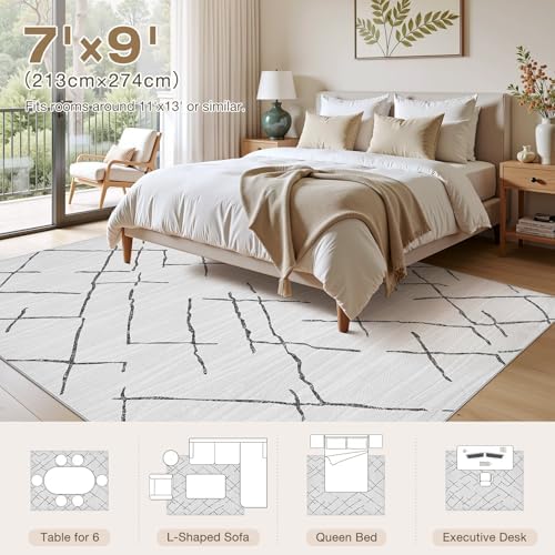 kakania Washable 7x9 Area Rug for Living Room: Boho Geometry Home Decor - Image 2