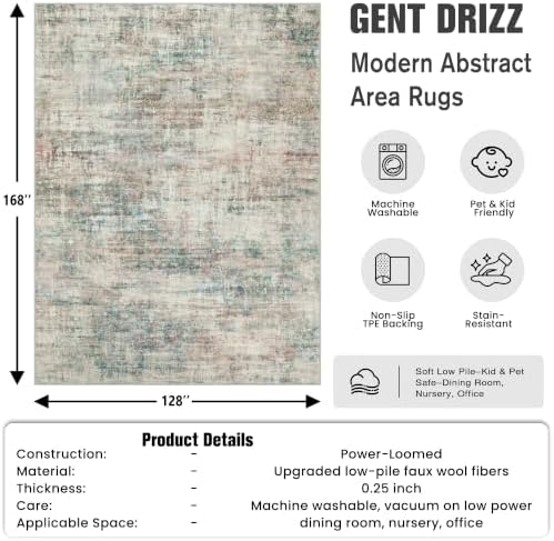 10x14 Area Rugs for Living Room: Washable Abstract Multi Color Carpet - Image 2